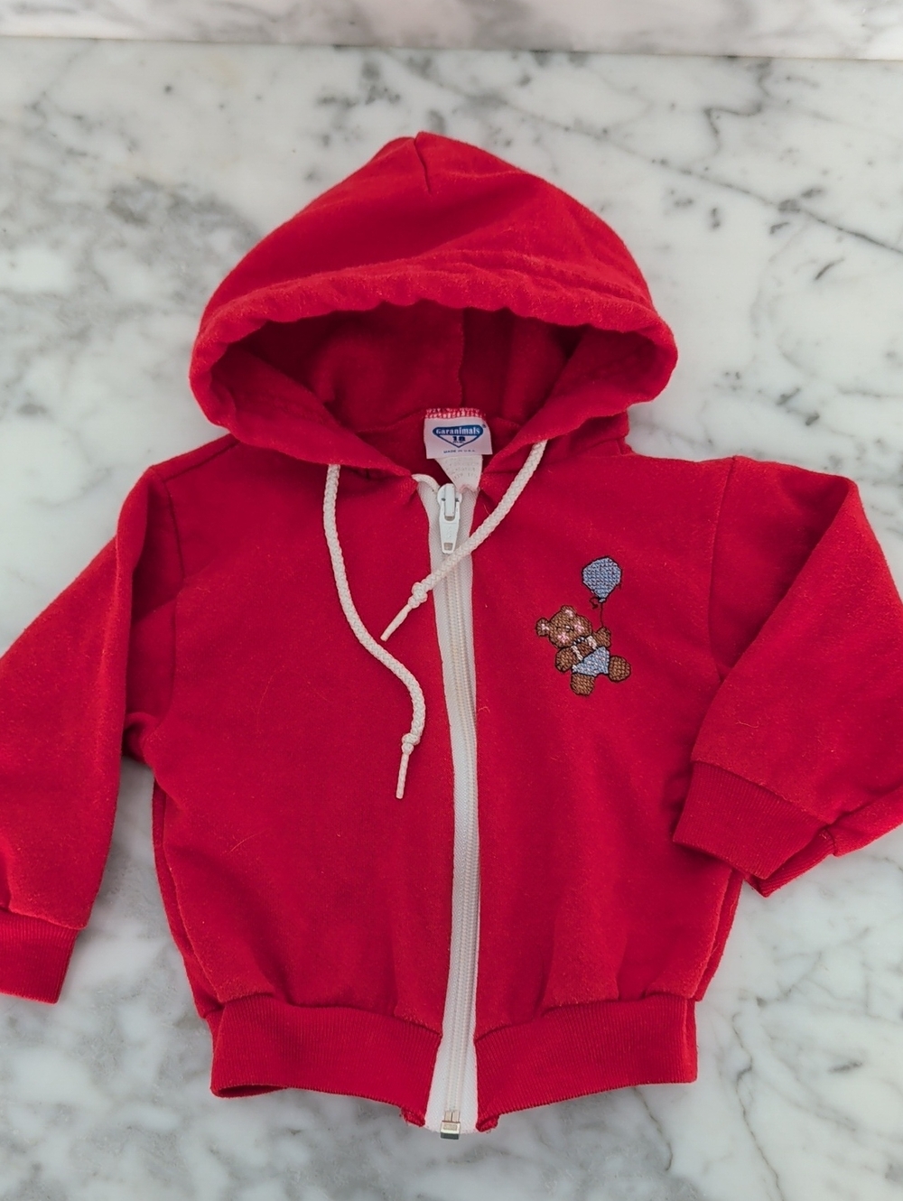 Vintage Garanimals Red Teddy bear Needlepoint Jacket Size 18months